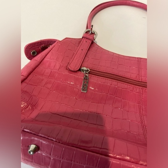 Maxx New York~Dark Pink Croco Embossed Leather Shoulder Bag~Top Zipper Closure - Picture 11 of 14